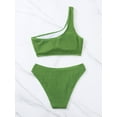 thumbnail image 4 of SEARIPE Women Textured One Shoulder High Waisted Bikini Swimsuit Army Green L, 4 of 7