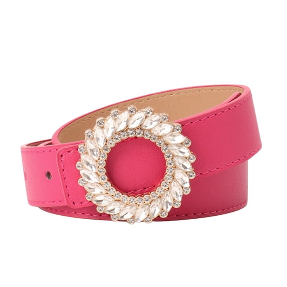 Elegant Women's Fashion Belt with Sparkling Round Buckle and Rhinestone for Stylish Everyday Wear