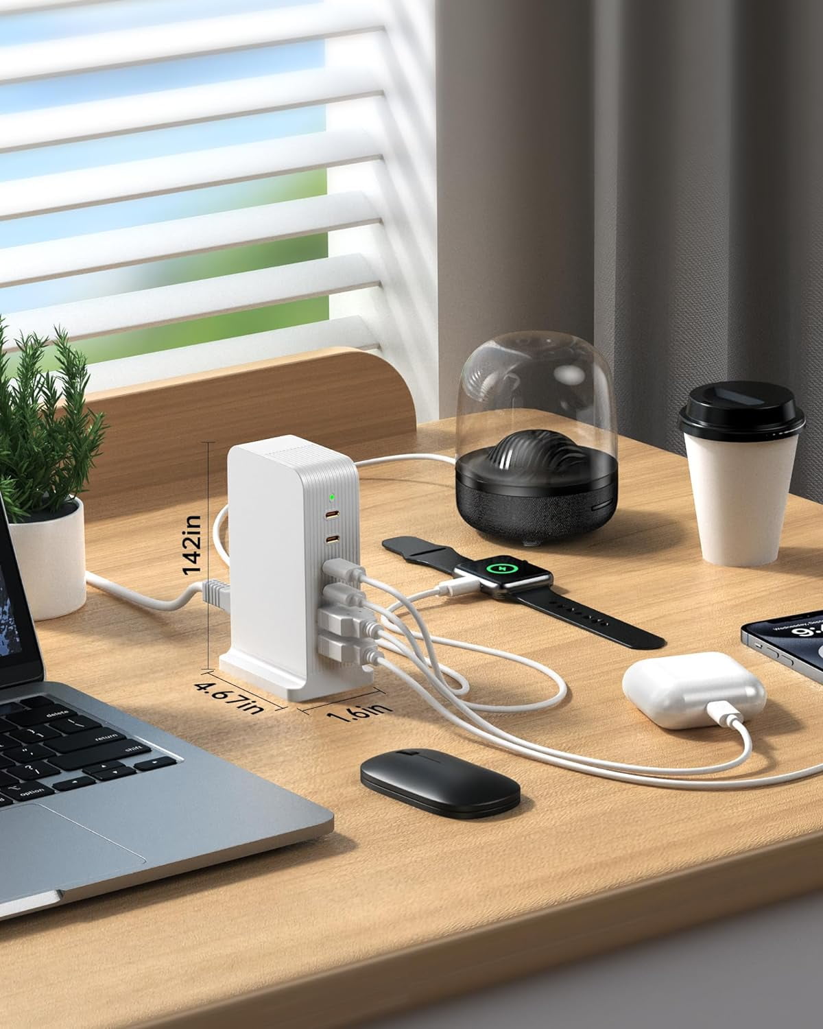 VHBW USB C Charger 6 Port Block,55W USB Tower Charging Station for iPhone 15/14/13/12, iPad, Google Pixel and Multiple Devices
