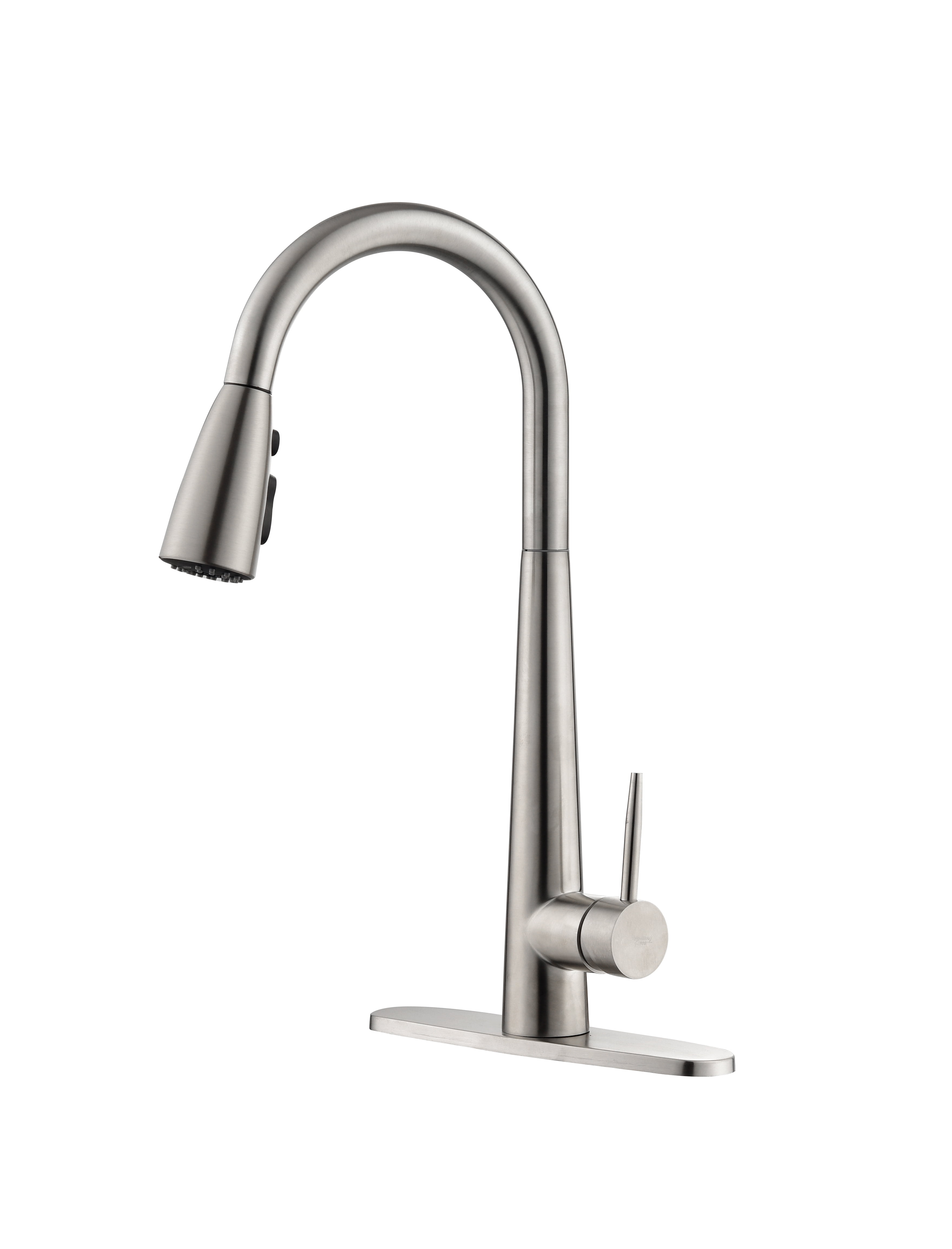 Kitchen faucet with pulldown spray, brushed nickel, high arc single