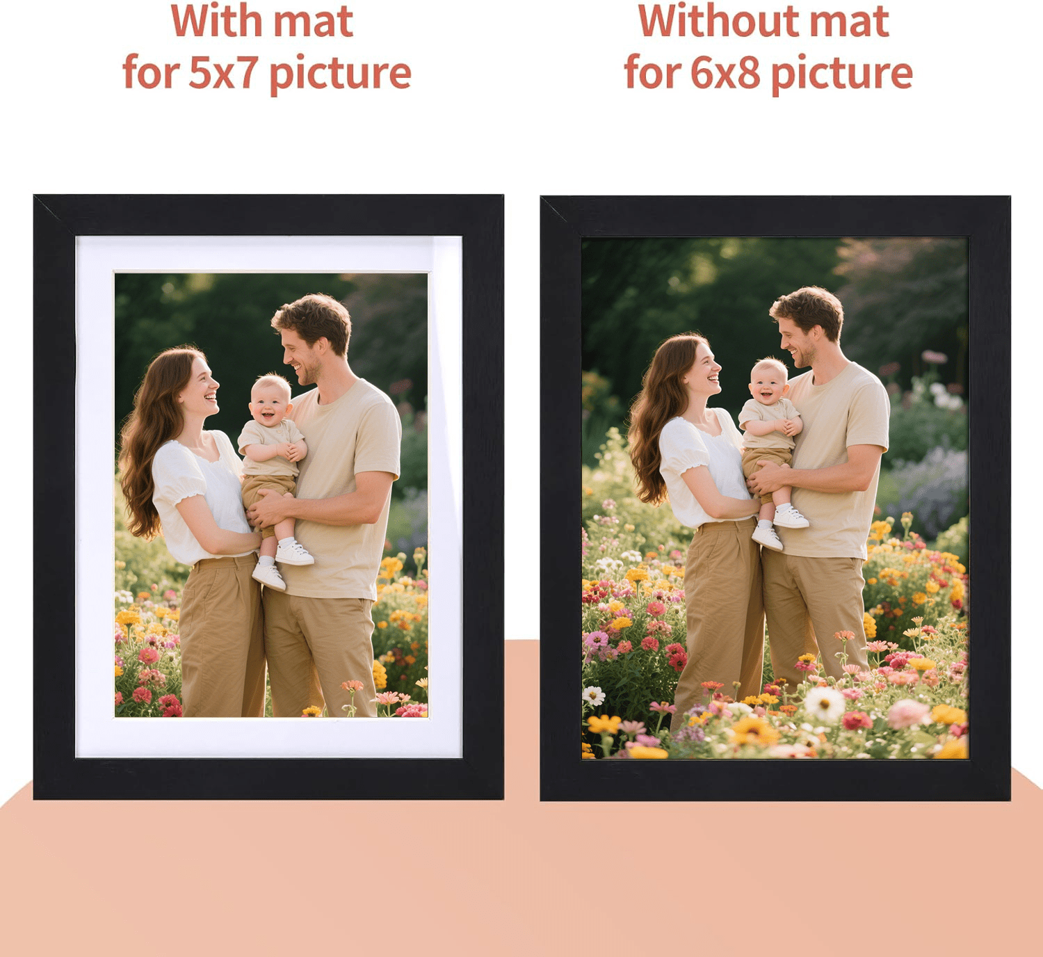 15Pack 5x7 Picture Frames, Display 5 by 7 Photos with Mat or 6x8 Photos without Mat, Multi Frames Bulk for Wall, Tabletop Ecor, Black