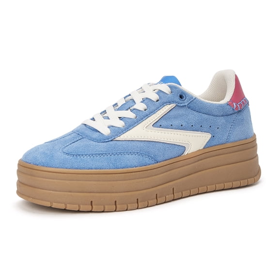 LUCKY STEP Womens Suede Thick Sole Sneakers Retro Rubber Fashion Casual Shoes,Blue&White
