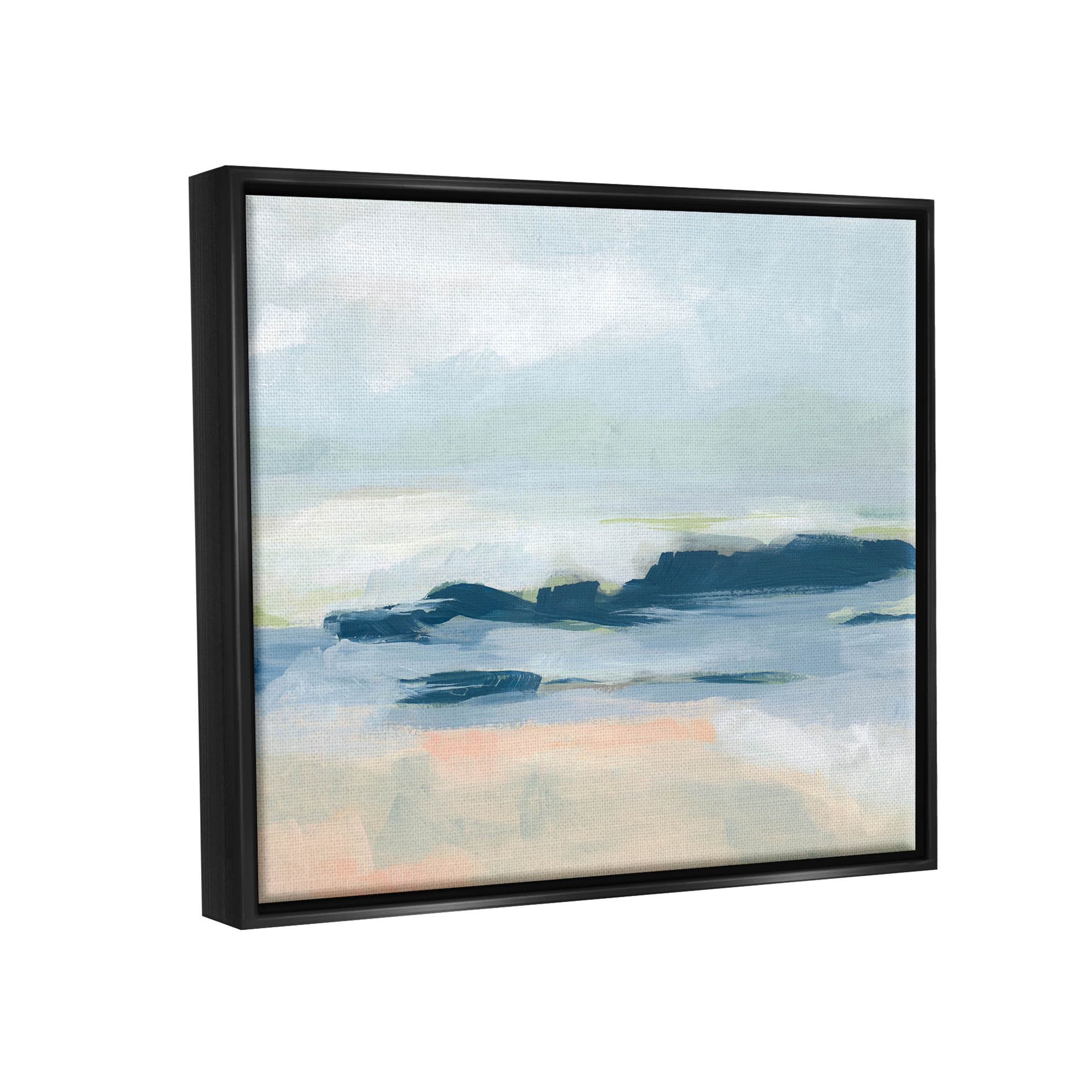 Stupell Industries Abstract Beach Coast Landscape Painting Jet Black Floating Framed Canvas Print Wall Art, Design by June Erica Vess