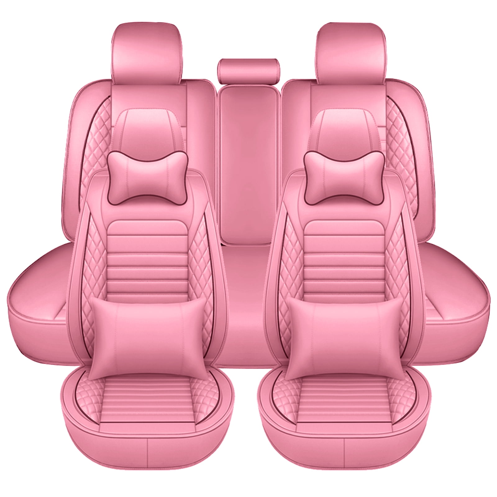 OTOEZ Universal Car Seat Cover Pink PU Leather 5 Seats, Front Rear Seat Protector Full Set, Waterproof Cushion Fit Most Honda Toyota Chevy Ford Nissan Vehicle Truck SUV