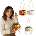 thumbnail image 5 of White Halloween Pumpkin Planter Pot, Artificial Jack-O-Lantern Decor for Outdoor Garden, Patio Porch and Halloween Party Display, 5 of 6