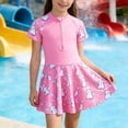 thumbnail image 2 of Fesfesfes Girls 1 Piece Swimsuits Hawaiian Skirted Bathing Suit for Kids Girls Casual Summer Swim Dress Short Sleeve Swimwear, 2 of 9