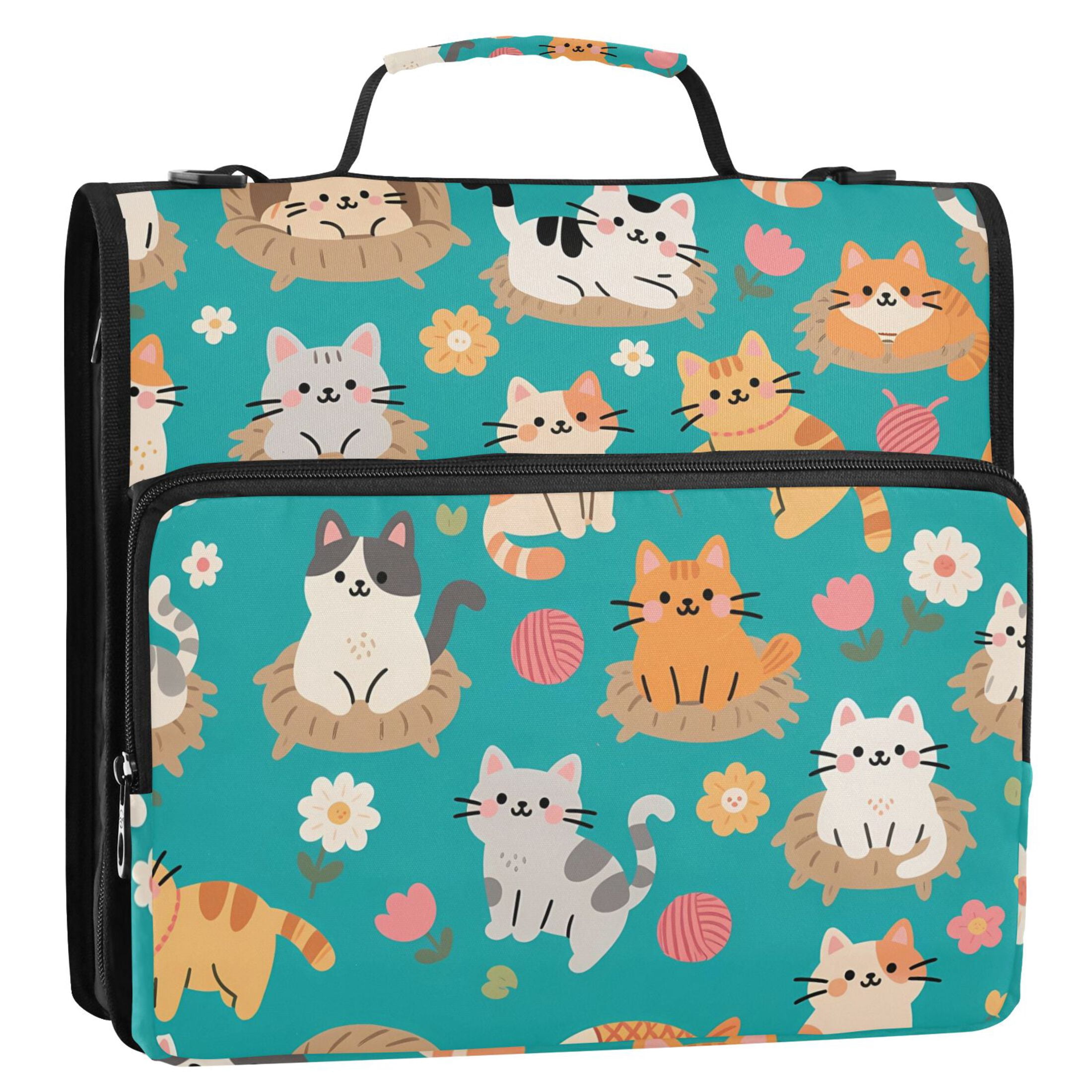 ALAZA Zipper Binder Cute Cats Cartoon 3 Ring Trapper Keeper File Folder Organizer Bag
