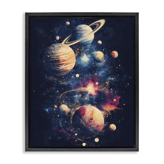 Stupell Industries Eclectic Cosmic Planet Curiosities Black Floating Frame Canvas Art, 17 x 21, by Creative Studio