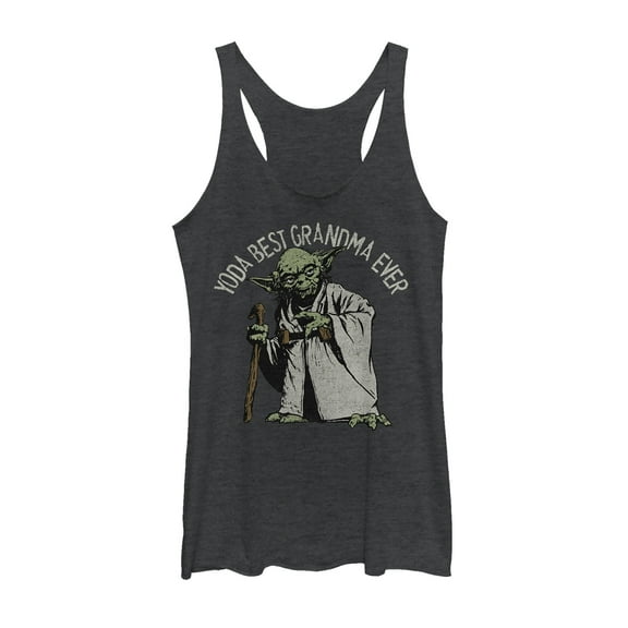 Women's Star Wars Yoda Best Grandma Ever Racerback Tank Top Black Heather 2X Large