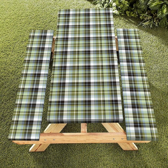 Green Plaided Picnic Table Cover with Bench Covers,Fits for Table 30"x72" Rectangle,Water Proof,Checkered Design