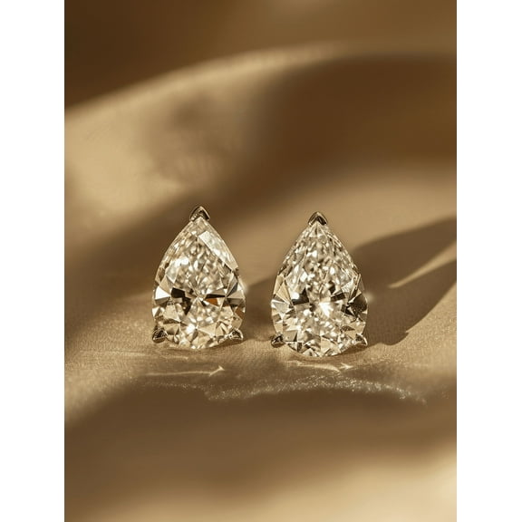Golden Jewel 14K White Gold Plated Earring - 1.5 Ct Pear Cut Lab Created Diamond Stud Earring for Women's - Elegant Engagement Earring for Her - Great Gift for Weddings and Birthdays