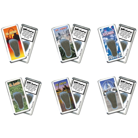 St. Louis FootWhere Souvenir Fridge Magnets. 6 Piece Set. (StL200 - Assorted)
