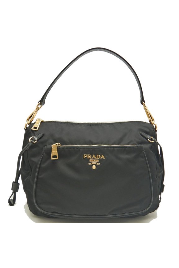 Pre-Owned PRADA BR4080 Shoulder Bag in Tessuto and Saffiano Leather, NERO, Women's, 253602