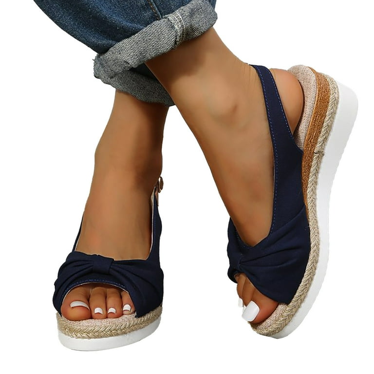 Womens Memory Foam Sandals Wide Width Womens Platform Sandals Size 14 Women s Fashion Summer Solid Fabric Fish Mouth Wedge Heel Buckle Sandals