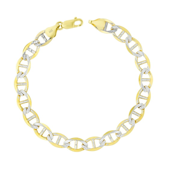 Nuragold 14k Real Yellow Gold Solid Mariner 7.5mm Anchor Chain Pave Diamond Cut Bracelet (7.5"-9") Two Tone Italian Jewelry for Men
