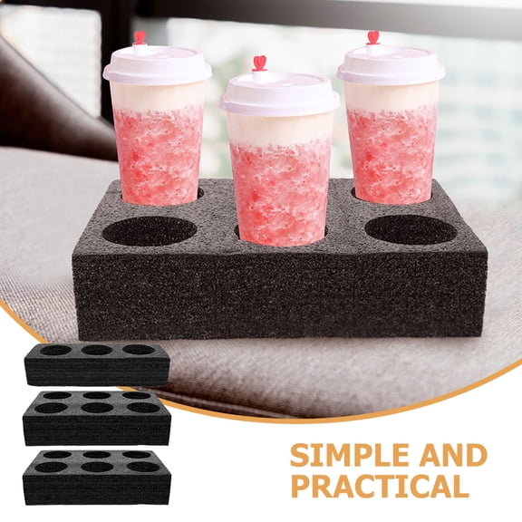 OULII 3-Pack Reusable Black Takeout Cup Carrier Tray with Leak-Proof Design for Easy Transport