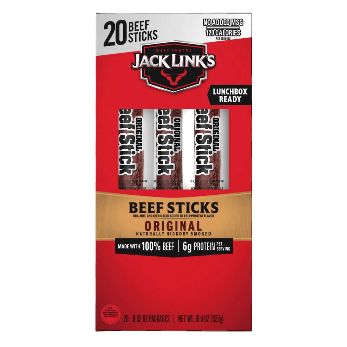 Jack Link's Big Beef Jerky Stick, Original, 0.92 oz, 20count