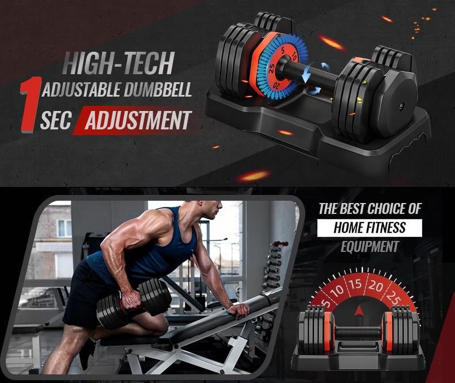 25 lb Dumbbells, Seizeen Single Adjustable Dumbbells Set, Free Weights Dumbbells 5-25 Pound, Home Gym Weight Training for Professionals or Beginners