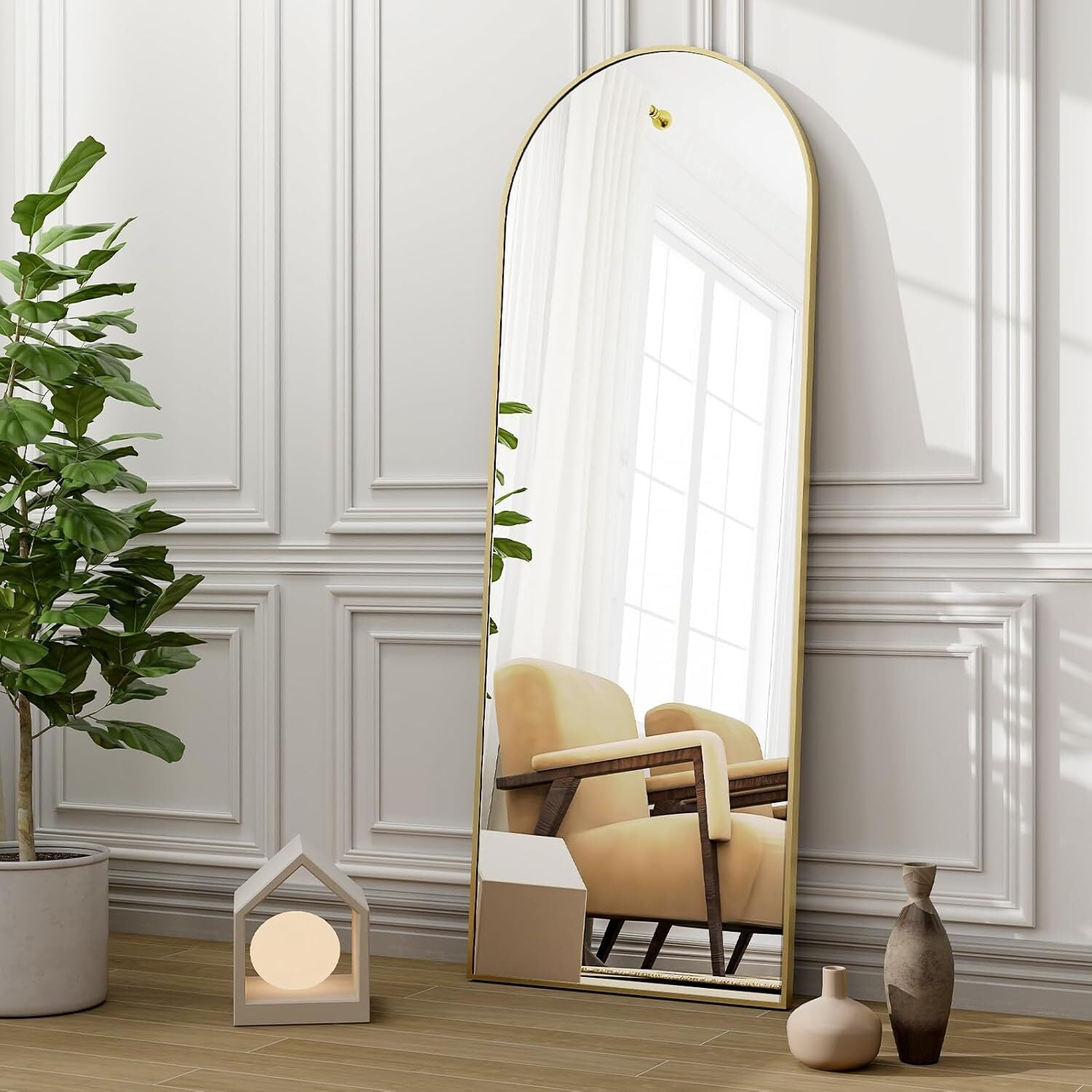 Anyrose 58"x 18" Arched Full Length Mirror Floor Mirror with Stand Wall-Mounted,Gold