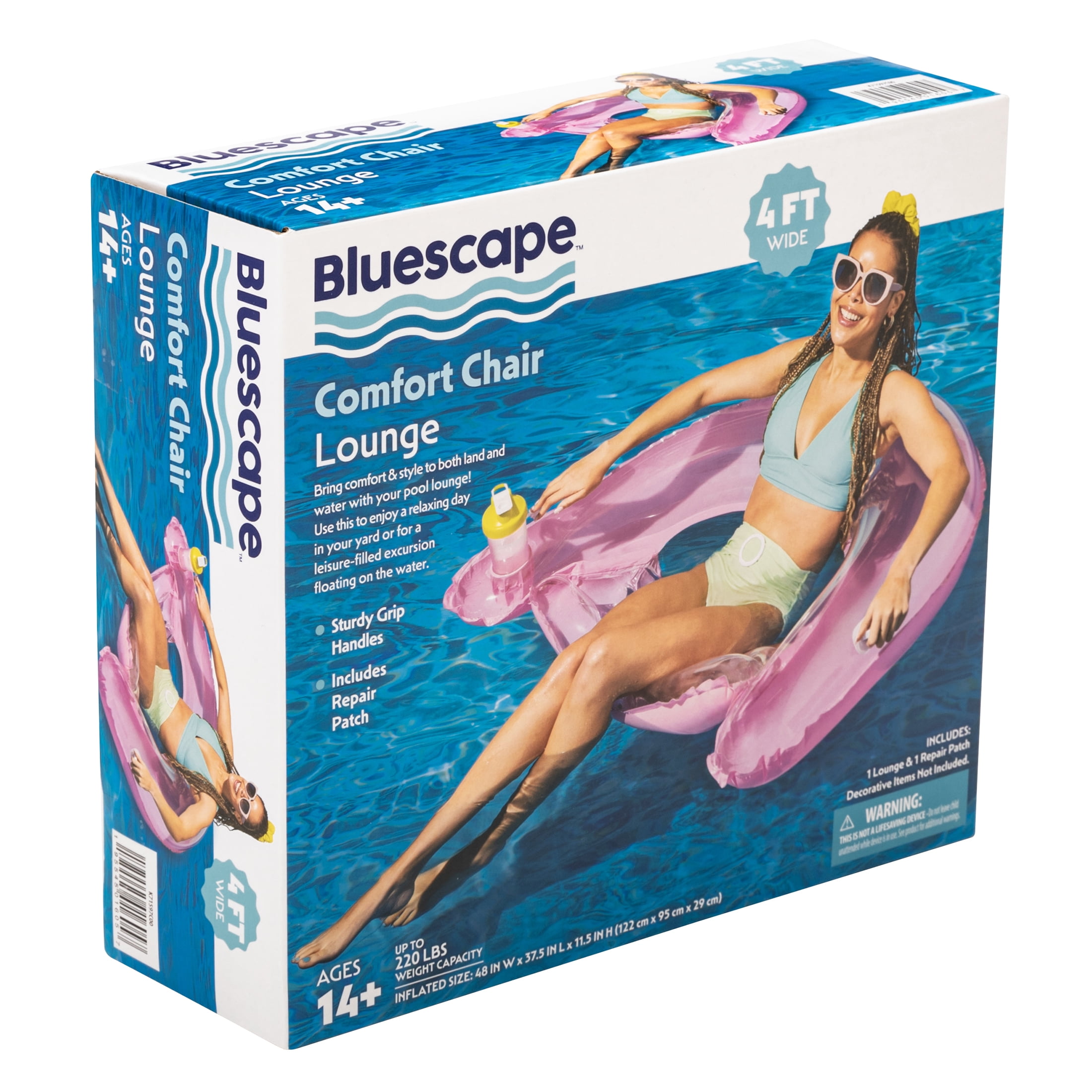 Bluescape Inflatable Comfort Chair Lounge Pool Float, Pink, Age 14 & up, Unisex