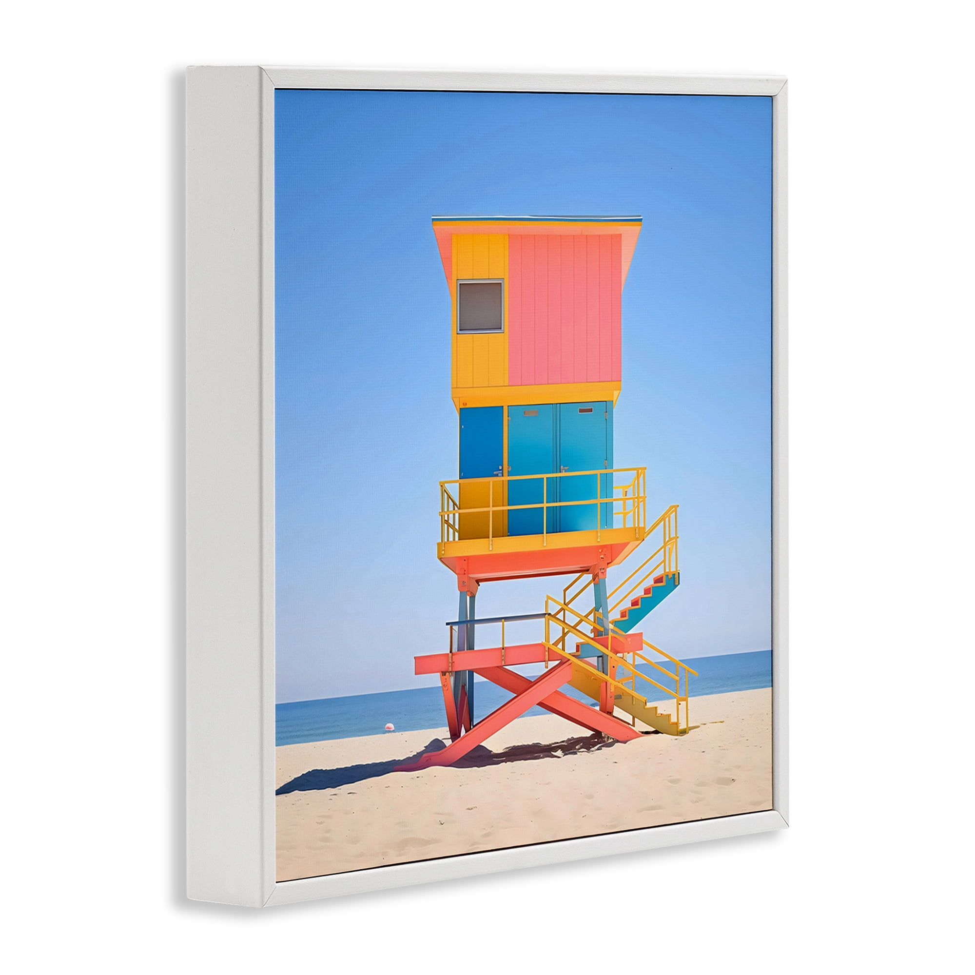 Stupell Industries Deco Lifeguard Tower on Beach White Framed Giclee Art, design by Creative Studio