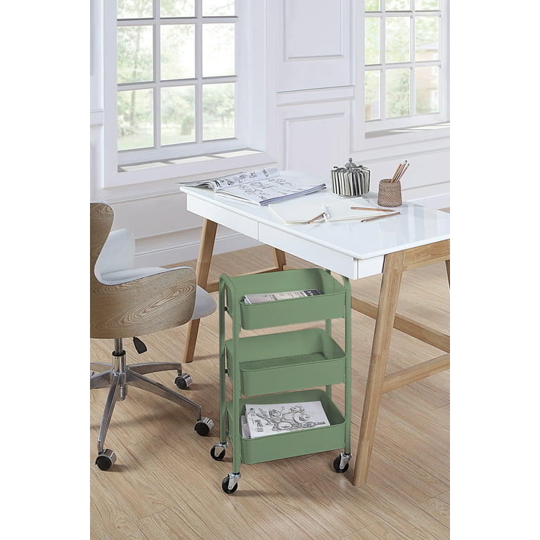 SunnyPoint 3-Tier Delicate Compact Rolling Metal Storage Organizer - Mobile  Utility Cart Kitchen/Under Desk Cart with Caster Wheels (Turq, Compact