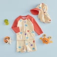 thumbnail image 2 of AWZXDE Toddler Baby Boys Cartoon 3 Piece Swimsuit Set Long Sleeve Shirt And Trunks Rash Guard With Hat For Beach Red, 2 of 7