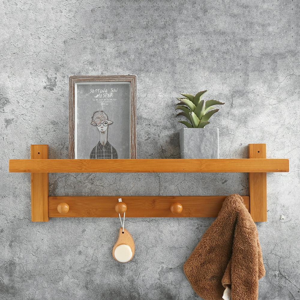 23inch Wall Mount Coat Rack Storage Shelf Cubby Organizer w/ 4 Hooks