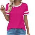 thumbnail image 4 of asjyhkr T-Shirts d'Été pour Femmes à Col Rond, Chemises à Carreaux à Manches Courtes, Tendance, Décontractées, Extensibles, Confortables, Blouses à Blocs de Couleur, 4 of 4