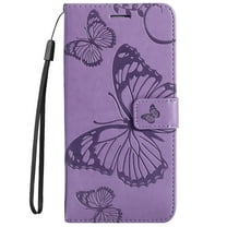 Dteck for Samsung Galaxy S24 Phone Case Wallet with Wrist Strap, Embossed Butterfly Flip Folio PU Leather Protective Case for Samsung Galaxy S24 5G,Purple