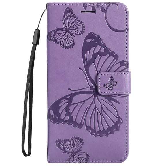 Dteck for Samsung Galaxy S24 Plus Phone Case Wallet with Wrist Strap, Embossed Butterfly Flip Folio PU Leather Protective Case for Samsung Galaxy S24 Plus 5G,Purple