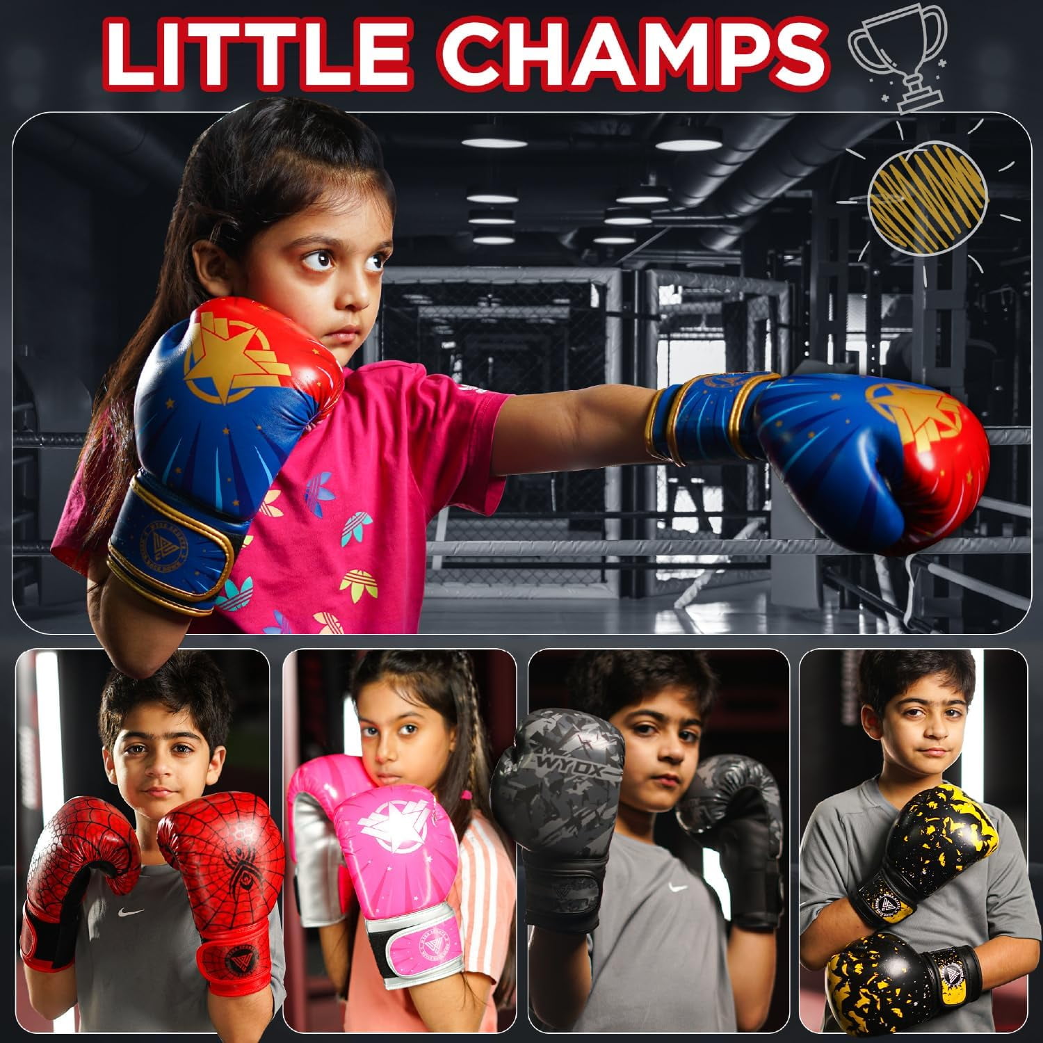 WYOX 4oz Kids Boxing Gloves – Spyder | Training, Punching Bag, Muay Thai, Kickboxing, MMA Equipment| Strength