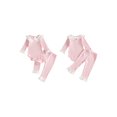 thumbnail image 2 of Cjfdfy Newborn Baby Girls Fall Outfit Lace Patchwork Ribbed Doll Collar Long Sleeve Romper And Elastic Lace Trim Pants Set Cute Solid Color Coming Home Fall Winter Outfit 0-12 Monthes, 2 of 9