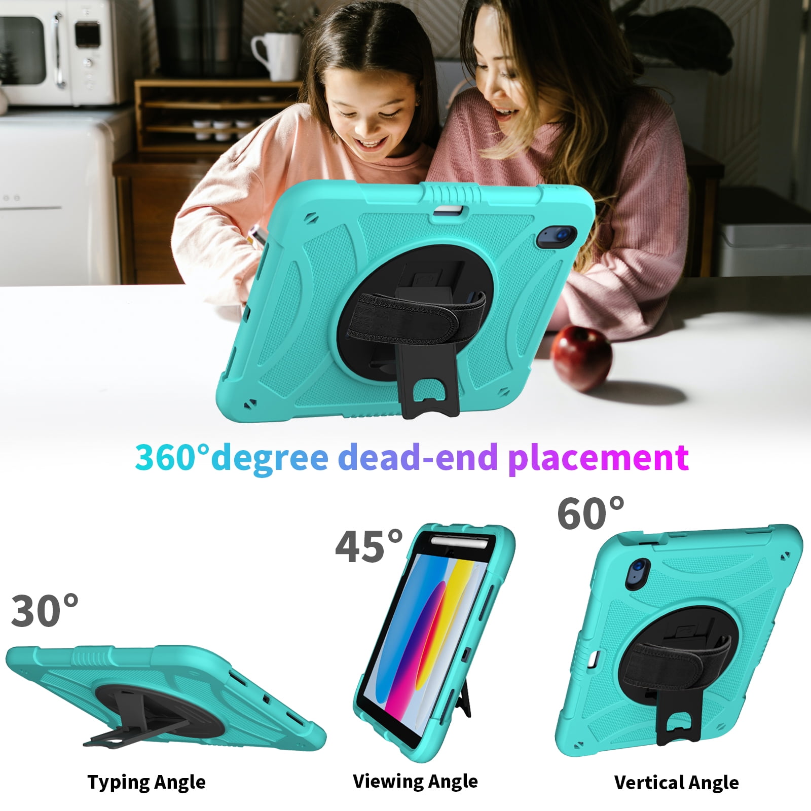 kids Case for iPad (A16) 11th Generation 11 Inch (2025), iPad 10th Generation 10.9 Inch (2022) Case, Military Grade Drop Protection with Hand/Shoulder Strap Rotating Stand Pencil Holder, Mint