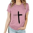 thumbnail image 2 of Daisyyozoid Nouvelles Arrivées Hauts pour Femmes Joyeuses Pâques Lettrage Imprimé Col Rond Manches Courtes Haut Manches Courtes Col Rond Chemise, 2 of 5