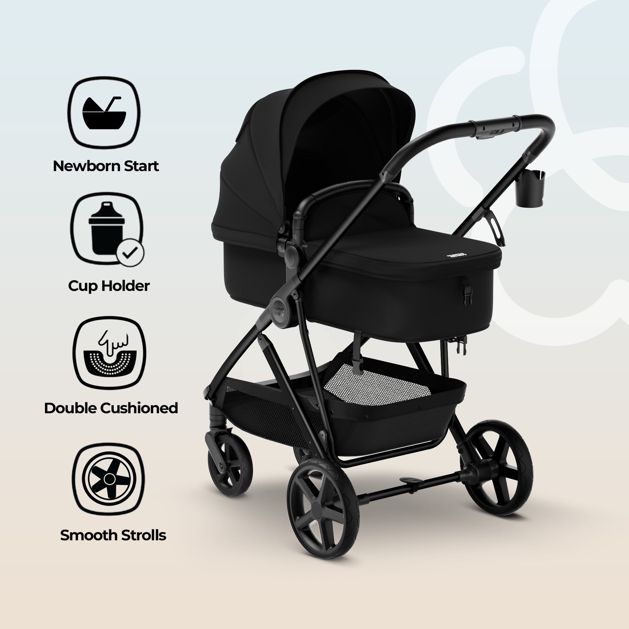 MAMA & BABY Rovee 2-in-1 Baby Bassinet Stroller with Reversible Seat and Large Canopy, Grey, 22.3LB, Unisex