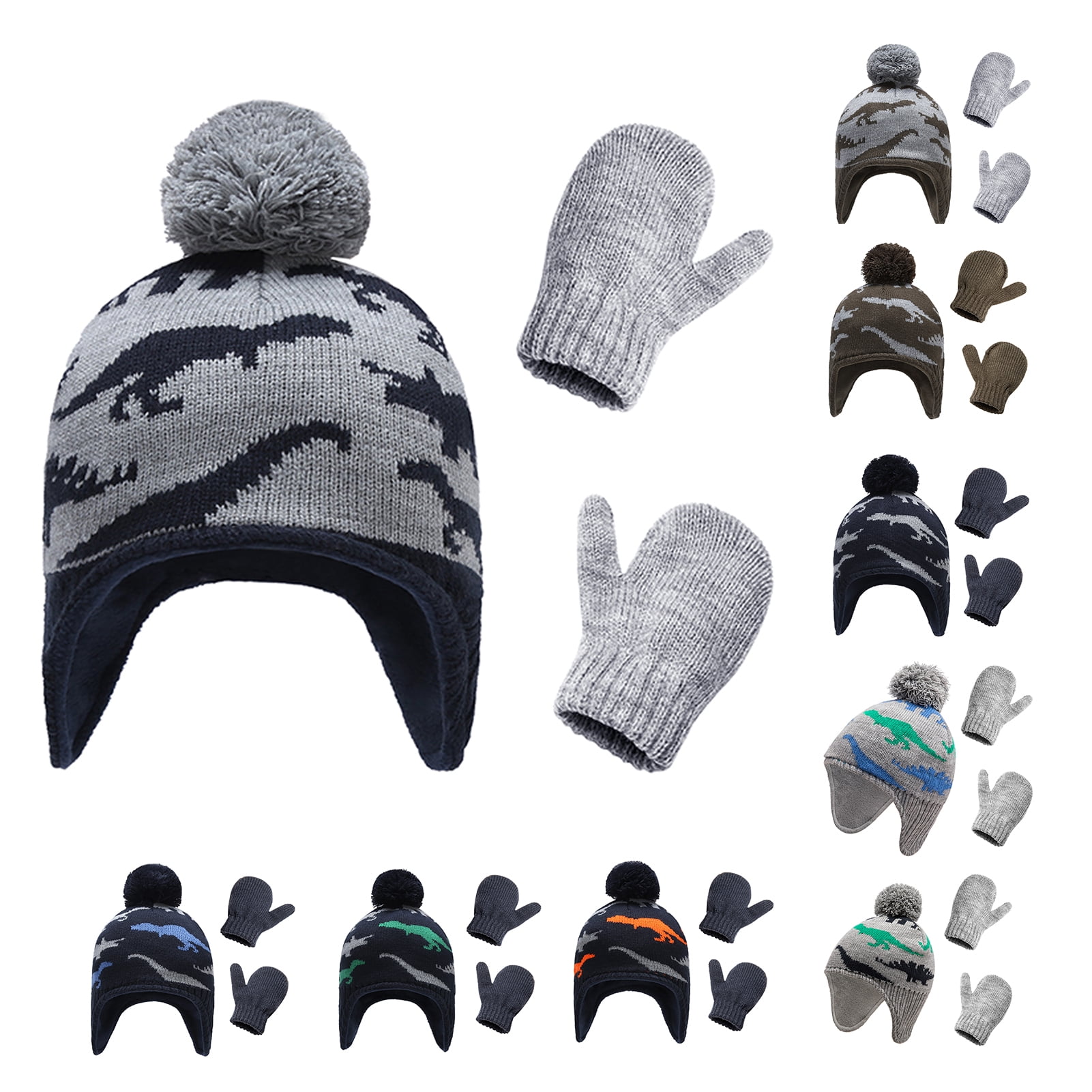 Cheers.US Baby Boy Hat Mittens Set Winter Warm Hat Knitted Beanie