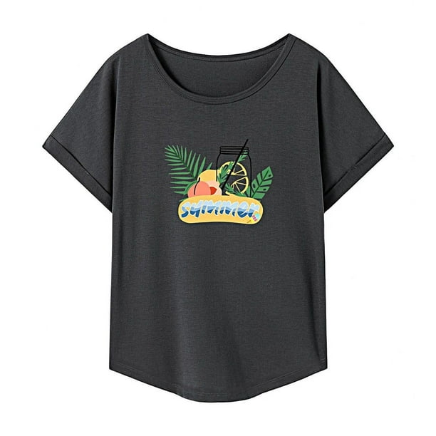 Camiseta de mujer de verano suave Activewear camisa de cuello redondo de ajuste regular para vacaciones L
