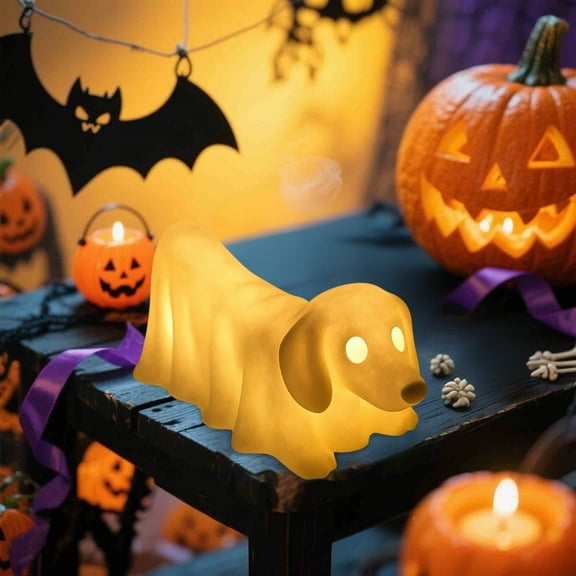 Dachshund Ghost Lamp, 6" Halloween Dachshund Pumpkin Lamp Statue, 3D Printed Spooky Sparkling Ghost Dog LED Night Light, Light Up Resin Glowing Dog Figurines Decoration(Dachshund)
