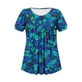 thumbnail image 7 of Royal Blue Womens Boat Neck T Shirts Casual Tee Tops for Ladies Short Sleeve Flower Print Loose Fit Pleated Basic Fall Summer Tee Shirt 2025 Clothing M, 7 of 7