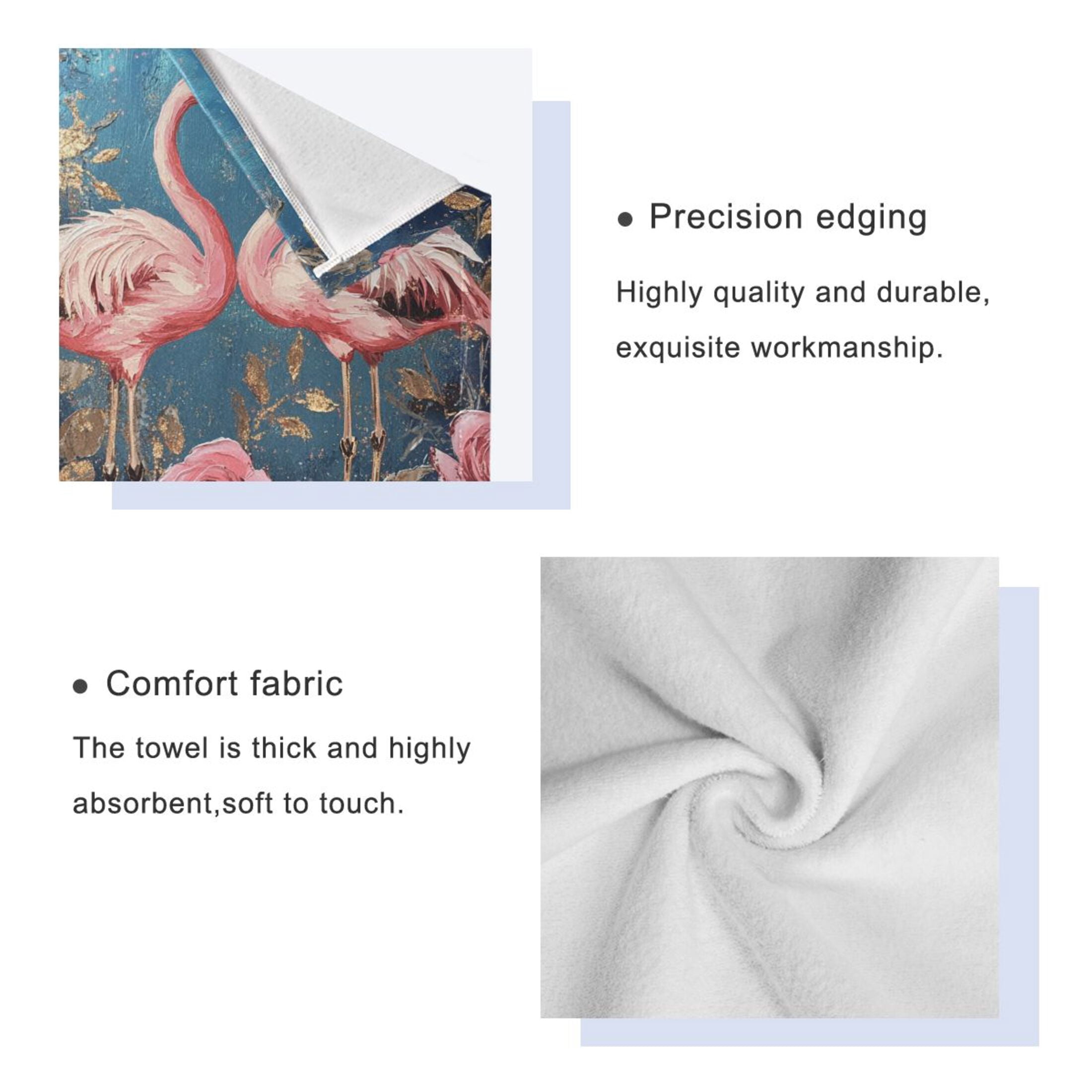 WOBOGO Raggedy Pink Flamingos Ultra Soft 3 Pack Cotton Towel Set Includes 60 x 30in Bath Towel 28 x 16in Face Towel and 13 x 13in Small Square Towel for Everyday Use Lightweight and Compact