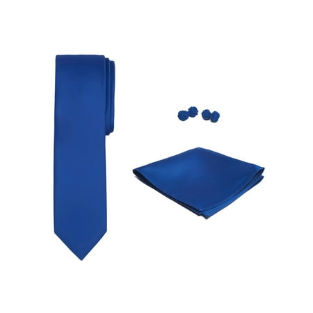 - Jacob Alexander Solid Color Men's Slim Tie Hanky and Cufflink Set