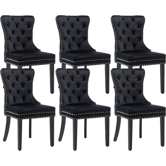 Westice Dining Chairs Set of 6, Tufted Dining Room Chair with Nailhead for Kitchen Restaurant, Black