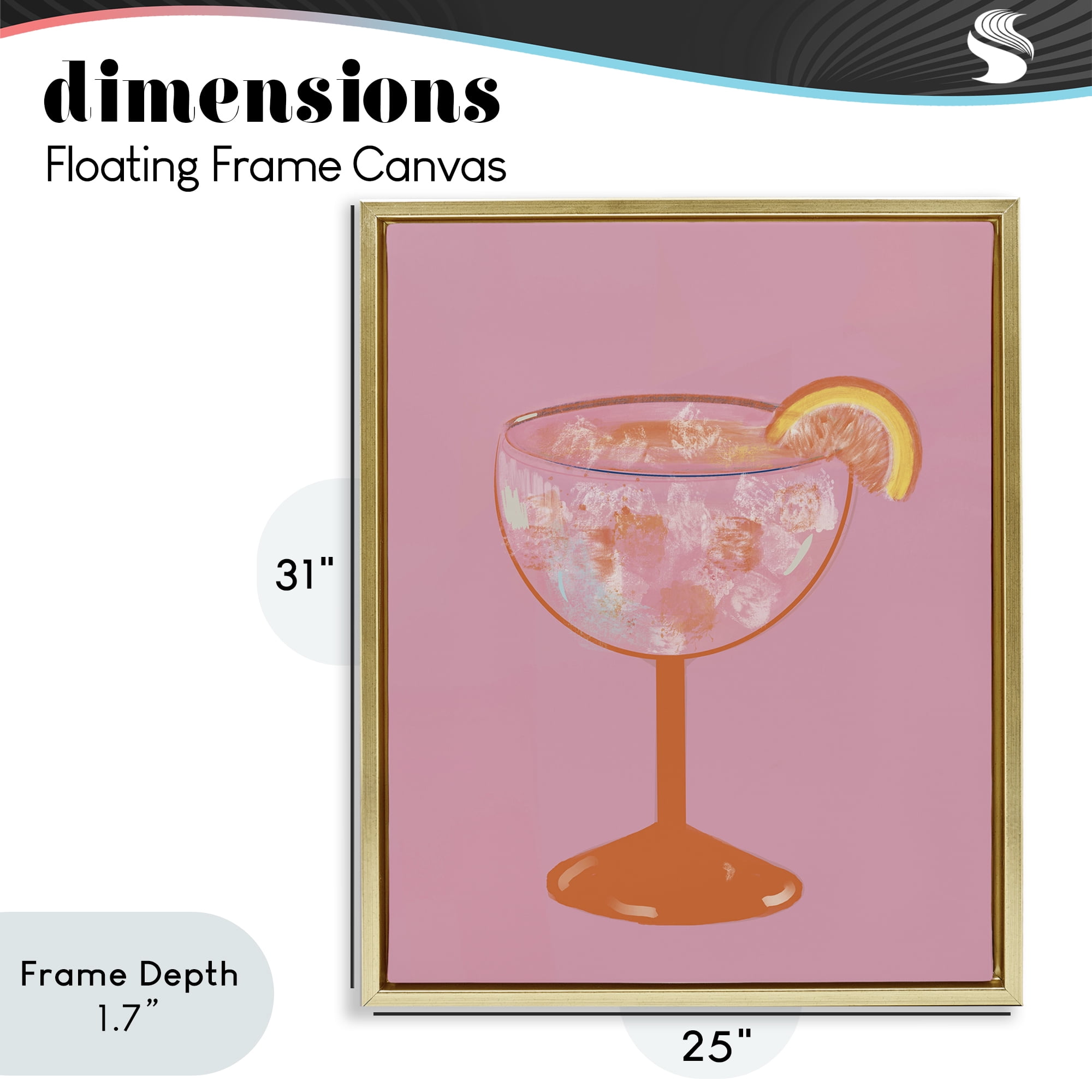 Stupell Industries Paloma Glass over Pink Gold Framed Floater Canvas Wall Art, design by Robin Maria
