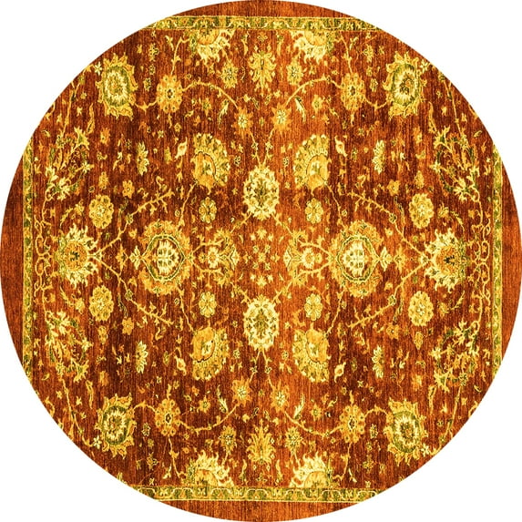 Ahgly Company Indoor Round Oriental Yellow Traditional Area Rugs, 7' Round