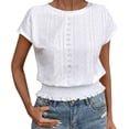 thumbnail image 2 of Women's Short Sleeve T ShirtGauze Shirts For Women Breathable T-Shirts Crew Neck Tops Batwing Sleeve Tops For Women Eyelet Tops For Women Bohemian Tops For Women Tunic Tops Plain T Shirts, 2 of 4