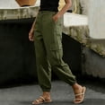 thumbnail image 5 of GUACER Women's Cargo Pants Elastic Waist Linen Jogger Trousers Multi Pocket Relaxed Fit Casual Streetwear, 5 of 7