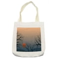 thumbnail image 1 of Nature Tote Bag, Sun Rises Between Tree Branches in Misty Weather Foggy Sky Illustration, Cloth Linen Reusable Bag for Shopping Books Beach and More, 16.5" X 14", Cream, by Ambesonne, 1 of 2
