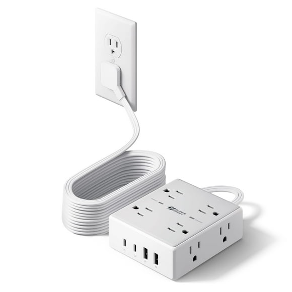 Cable de extensión, protector contra sobretensiones, regleta de alimentación de 15 pies con USB