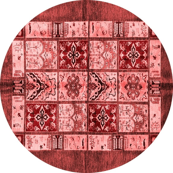 Ahgly Company Indoor Round Abstract Red Modern Area Rugs, 8' Round